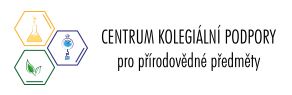 Logo se třemi šestiúhelníky zobrazujícími baňku, atom a motýla. Text zní: Centrum kolegiální podpory pro přírodovědné předměty, podpora základního vzdělávání na ZŠ Horáková. Znamená Centrum kolegiální podpory přírodovědných předmětů.